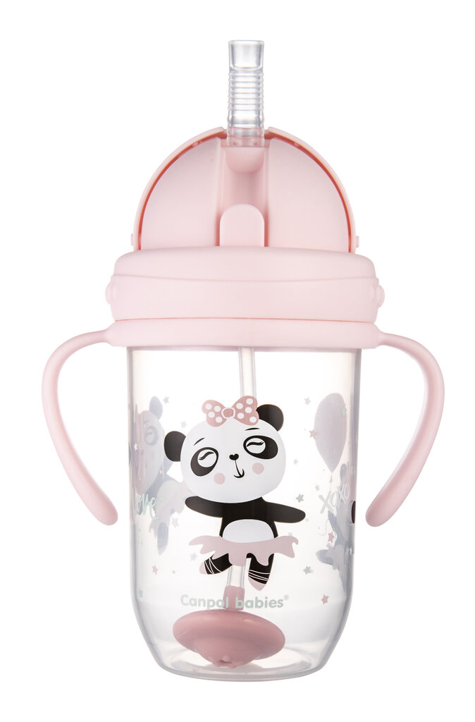 Neizlejama pudelīte ar salmiņu Canpol Babies Exotic Animals, 6 mēn.+ 270 ml, pink, 56/606_pin цена и информация | Bērnu pudelītes un to aksesuāri | 220.lv