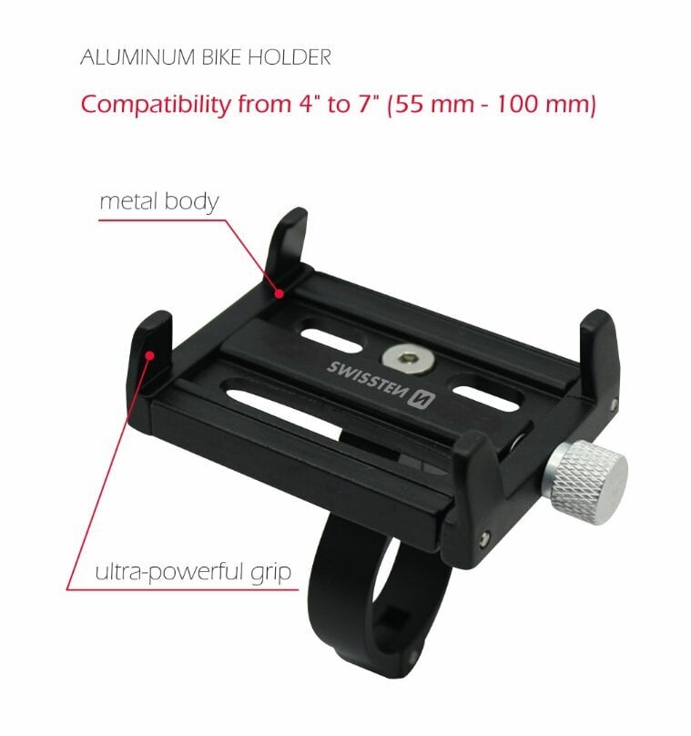 Swissten BC2 Alumīnija Velosipēda turētājs mobilajam telefonam 4-7" cena un informācija | Auto turētāji | 220.lv