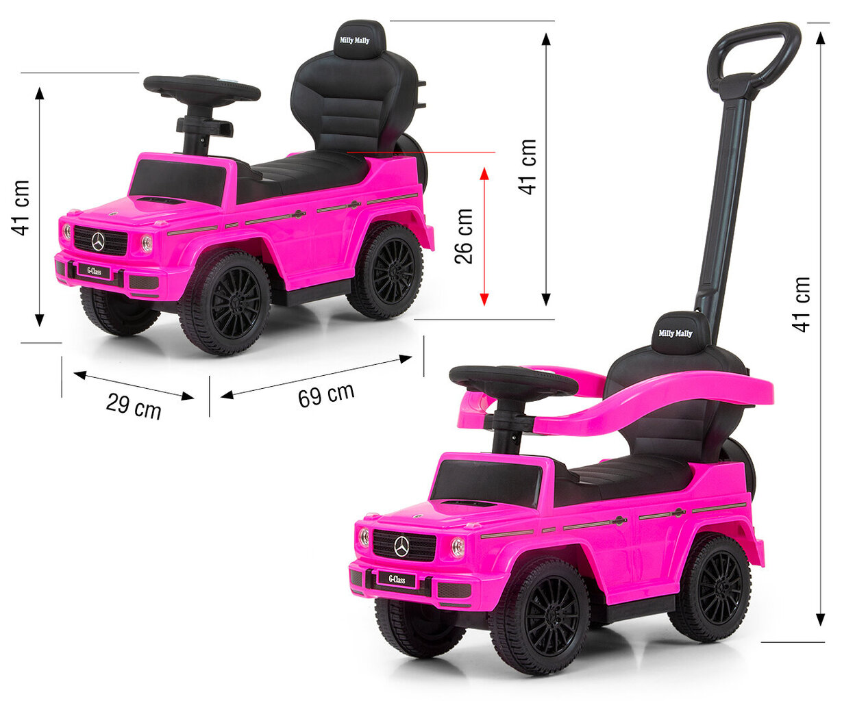 Stumjamā mašīna ar rokturi Mercedes G350D, rozā цена и информация | Rotaļlietas zīdaiņiem | 220.lv