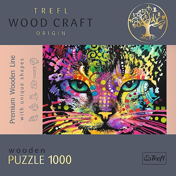 TREFL Koka puzle - Krāsains kaķis, 1000gb cena un informācija | Puzles, 3D puzles | 220.lv