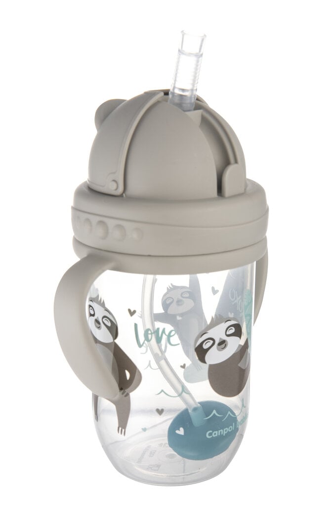 Neizlejama dzeramā pudele ar salmiņu Canpol Babies Exotic Animals, 6 mēn.+, 270 ml, pelēka, 56/606_grey цена и информация | Bērnu pudelītes un to aksesuāri | 220.lv