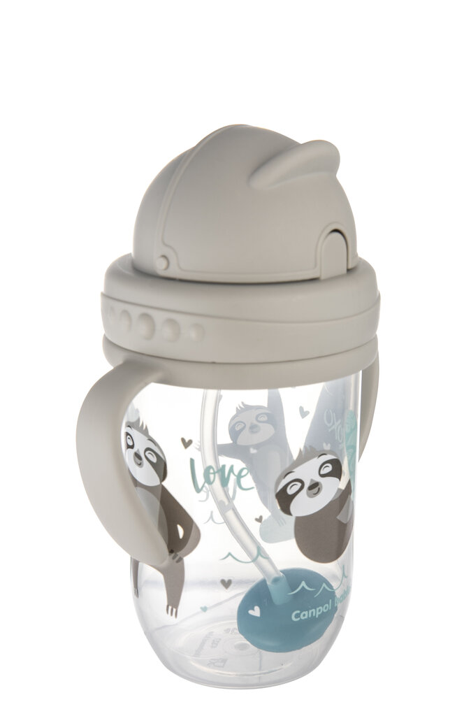 Neizlejama dzeramā pudele ar salmiņu Canpol Babies Exotic Animals, 6 mēn.+, 270 ml, pelēka, 56/606_grey цена и информация | Bērnu pudelītes un to aksesuāri | 220.lv