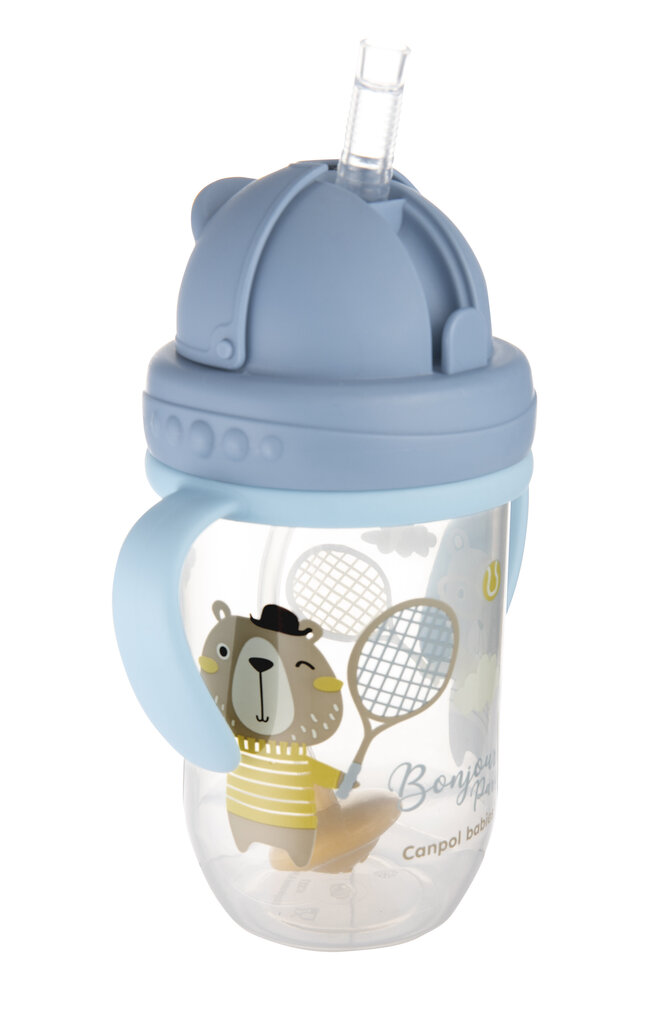 Neizlejama dzeramā pudele ar salmiņu Canpol Babies BONJOUR PARIS, 6 mēn.+, 270 ml, zila, 56/607_blu цена и информация | Bērnu pudelītes un to aksesuāri | 220.lv