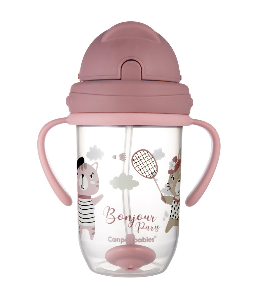 Neizlejama dzeramā pudele ar salmiņu Canpol Babies BONJOUR PARIS, 6 mēn.+, 270ml, sarkana, 56/607_red цена и информация | Bērnu pudelītes un to aksesuāri | 220.lv