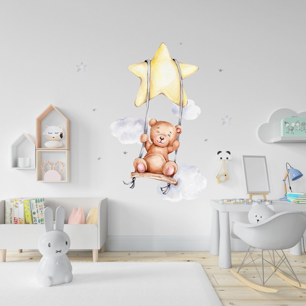 Bērnu sienas uzlīme Swinging Teddy Bear L 66x110 cm цена и информация | Dekoratīvās uzlīmes | 220.lv