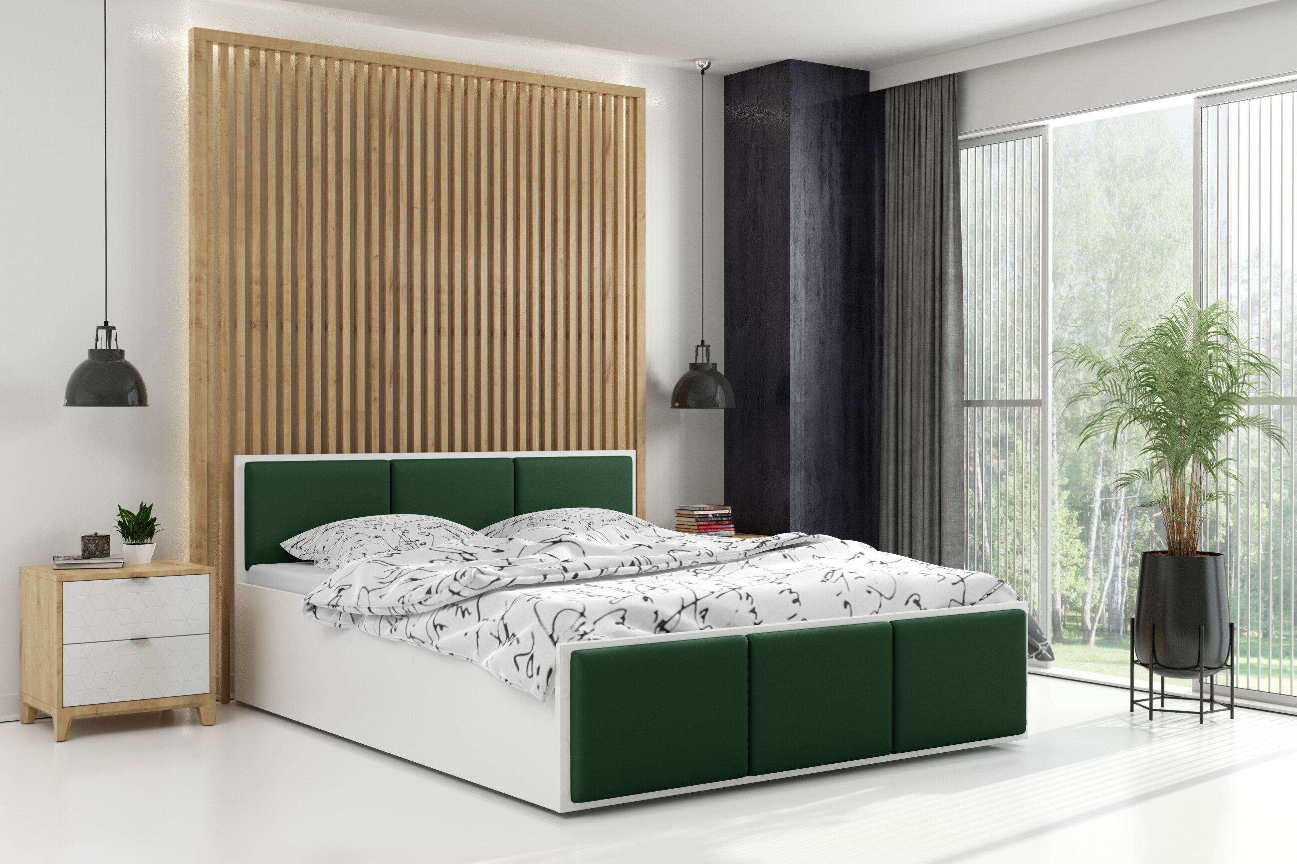 Eco ādas gulta BMS633 Balts/Zaļš cena | 220.lv