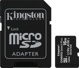 Kingston micro SD 16GB (+ SD adapteris) cena un informācija | Atmiņas kartes fotokamerām | 220.lv