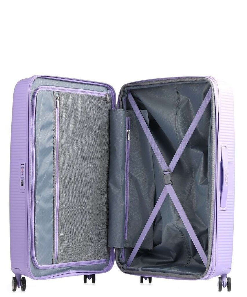 American Tourister vidējā lieluma ceļojumu koferis Soundbox Spinner Lavender 67 cm, cena un informācija | Koferi, ceļojumu somas | 220.lv