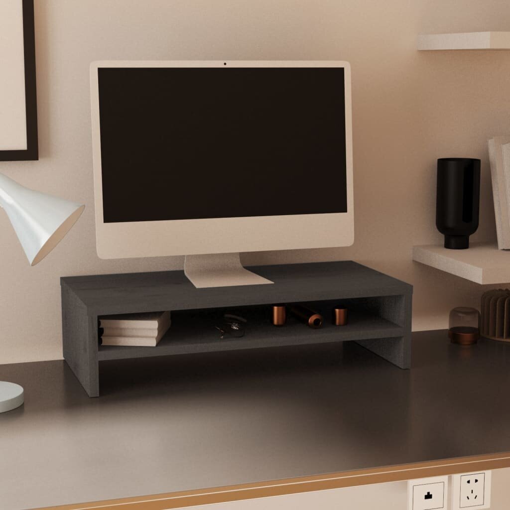 vidaXL monitora paliktnis, pelēks, 50x24x13 cm, priedes masīvkoks cena un informācija | TV galdiņi | 220.lv