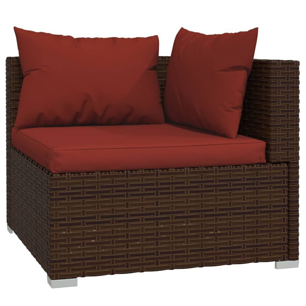 vidaXL trīsvietīgs dīvāns ar matračiem, brūna PE rotangpalma cena un informācija | Dārza krēsli | 220.lv