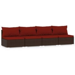 vidaXL četrvietīgs dīvāns ar matračiem, brūna PE rotangpalma цена и информация | скамейка со столиком | 220.lv