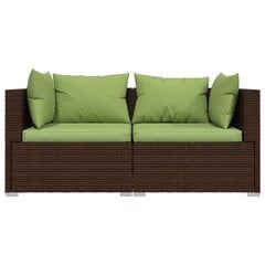 vidaXL divvietīgs dīvāns ar matračiem, brūna PE rotangpalma cena un informācija | Dārza krēsli | 220.lv