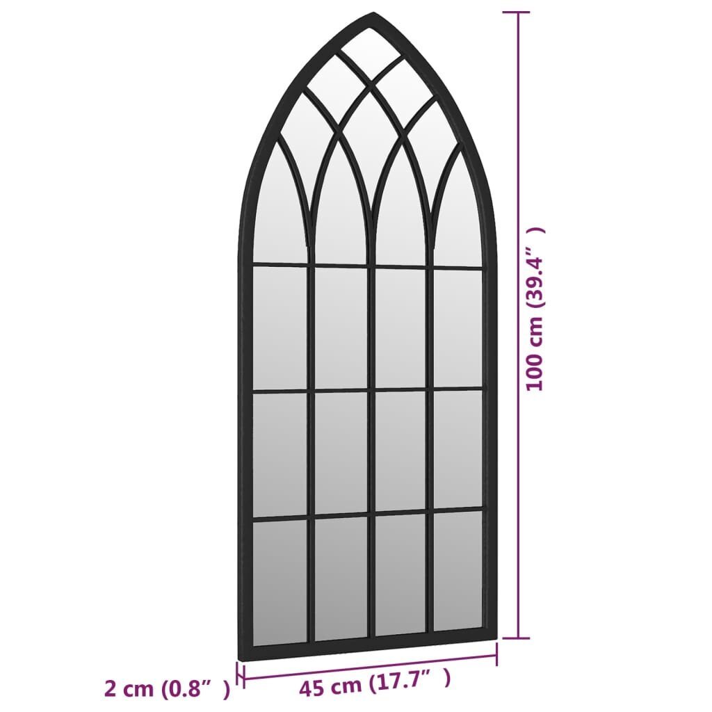 vidaXL dārza spogulis, melns, 100x45 cm, dzelzs, izmantošanai ārā cena un informācija | Spoguļi | 220.lv