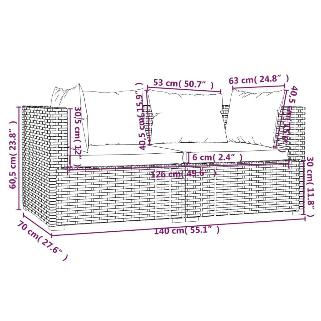 vidaXL 3-daļīgs dārza atpūtas mēbeļu komplekts, brūna PE rotangpalma цена и информация | Dārza krēsli | 220.lv