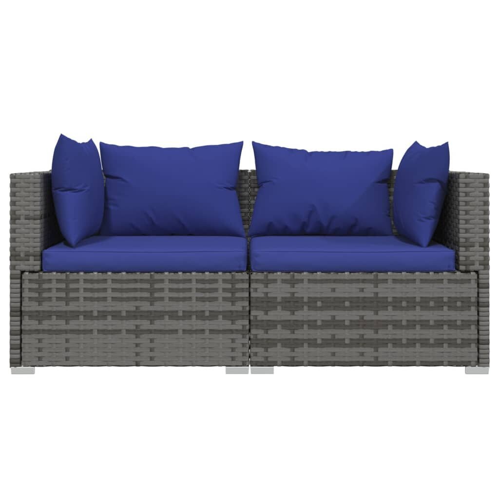 vidaXL divvietīgs dīvāns ar matračiem, pelēka PE rotangpalma cena un informācija | Dārza krēsli | 220.lv