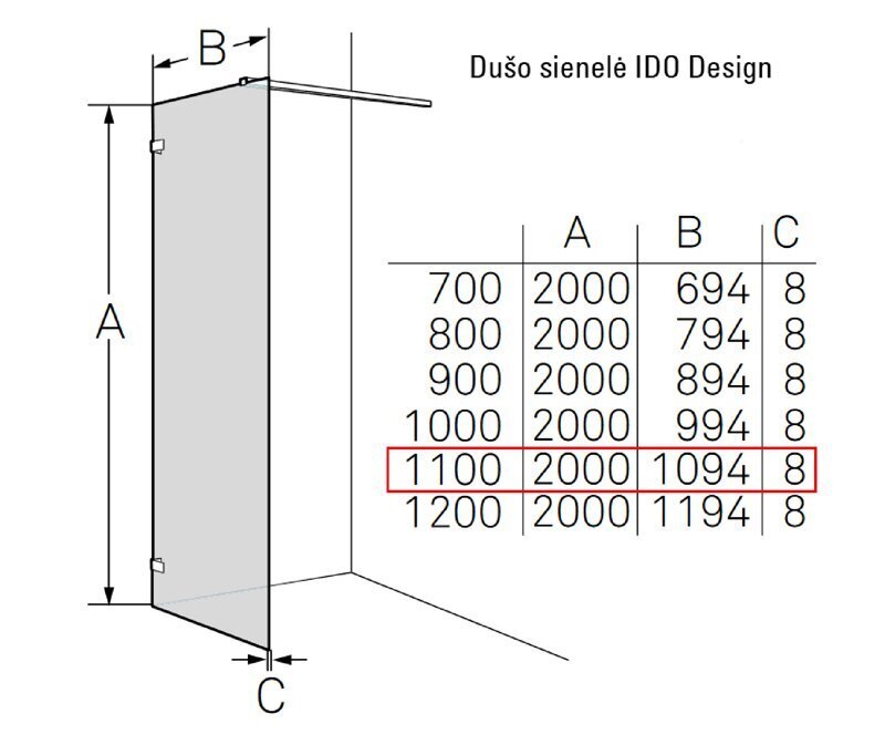 Dušas sieniņa IDO Design 110 cena un informācija | Dušas durvis, dušas sienas | 220.lv