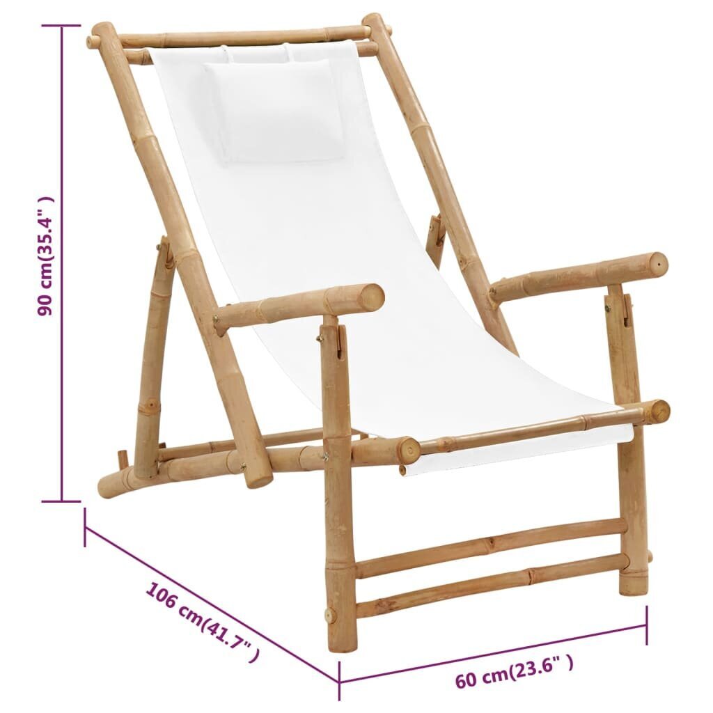 vidaXL pludmales krēsls, bambuss un krēmbalts audekls cena un informācija | Dārza krēsli | 220.lv