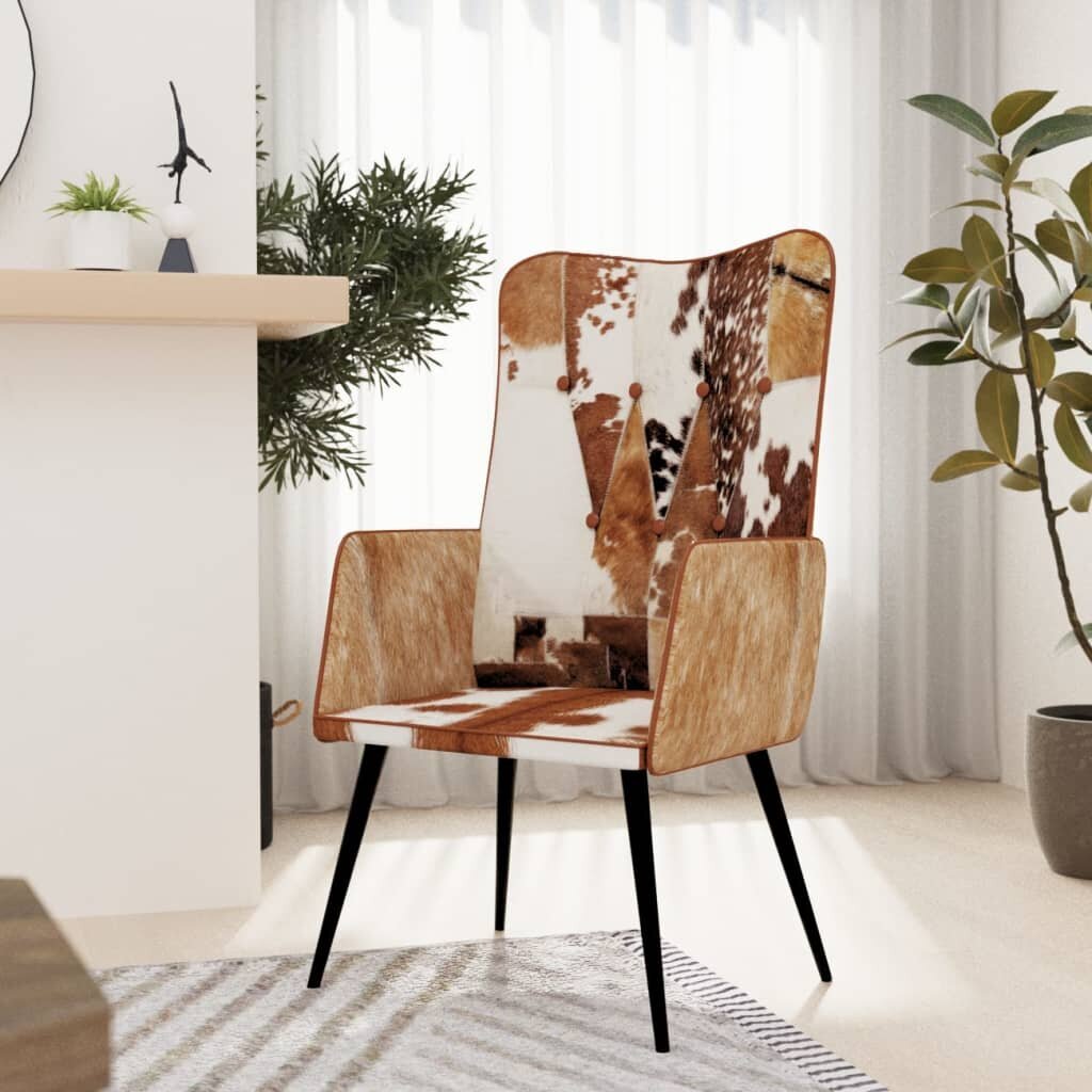 vidaXL atpūtas krēsls, brūns ar baltu, dabīgā āda cena un informācija | Atpūtas krēsli | 220.lv