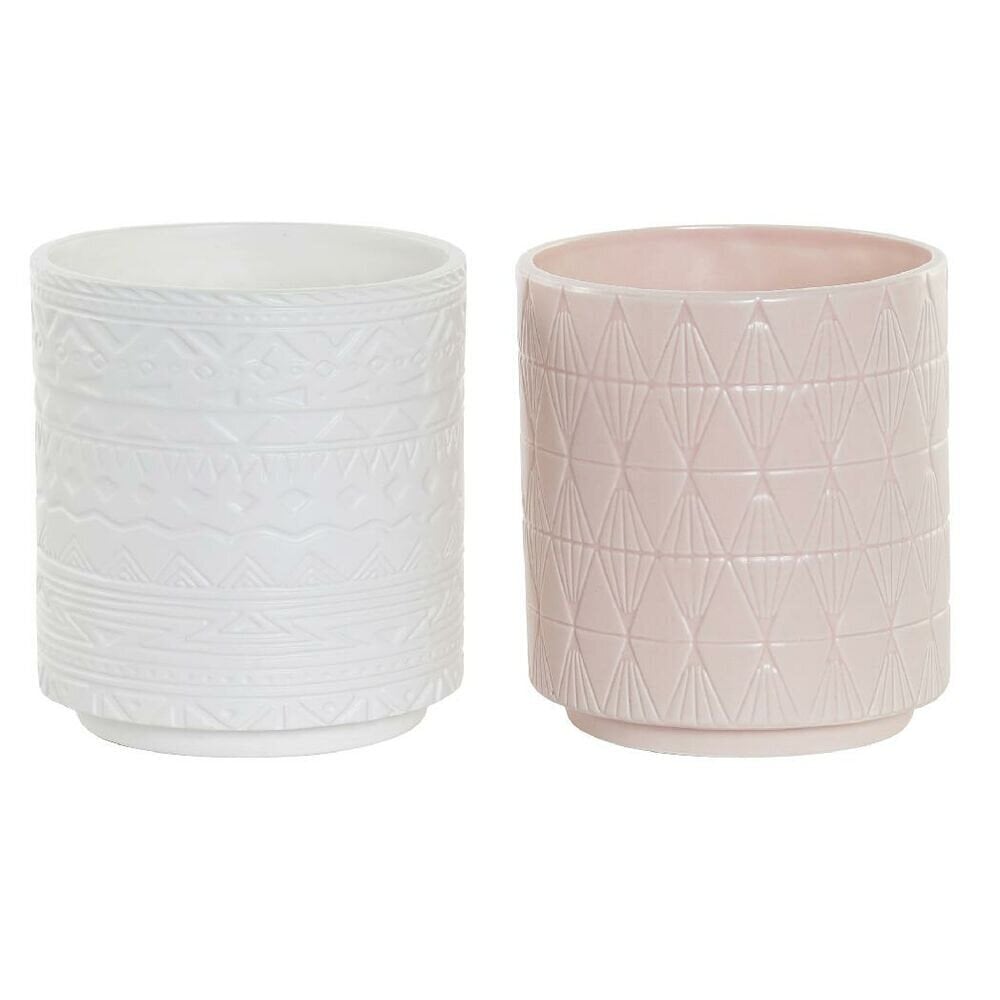 Stādītājs DKD Home Decor Porcelāns Rozā Balts (14 x 14 x 15.5 cm) (2 pcs) cena un informācija | Puķu podi | 220.lv