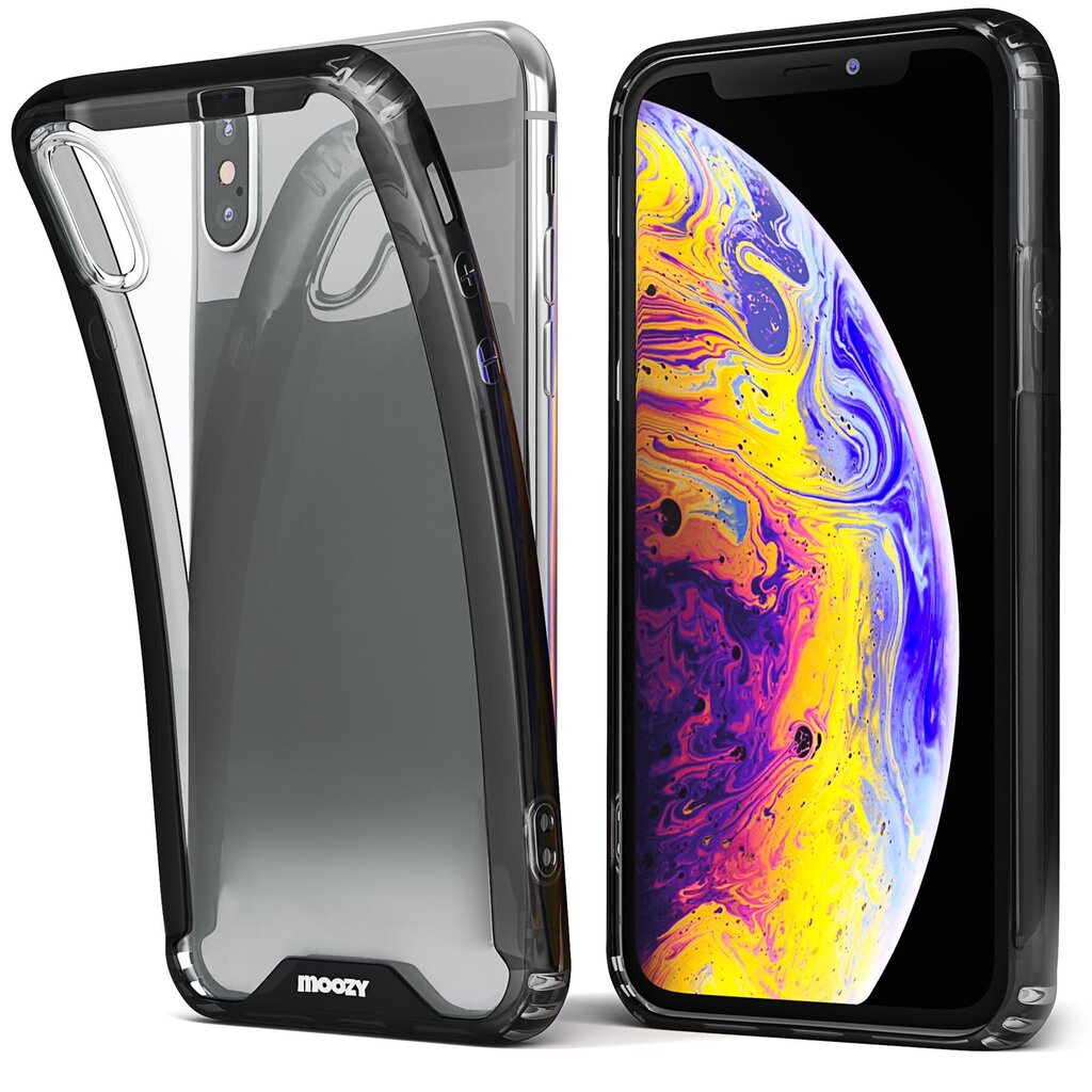 Moozy Xframe Triecienizturīgs vāciņš telefonam iPhone X, iPhone XS – divu krāsu caurspīdīgs hibrīda vāciņš ar melnu triecienu absorbējošu TPU apmali цена и информация | Telefonu vāciņi, maciņi | 220.lv