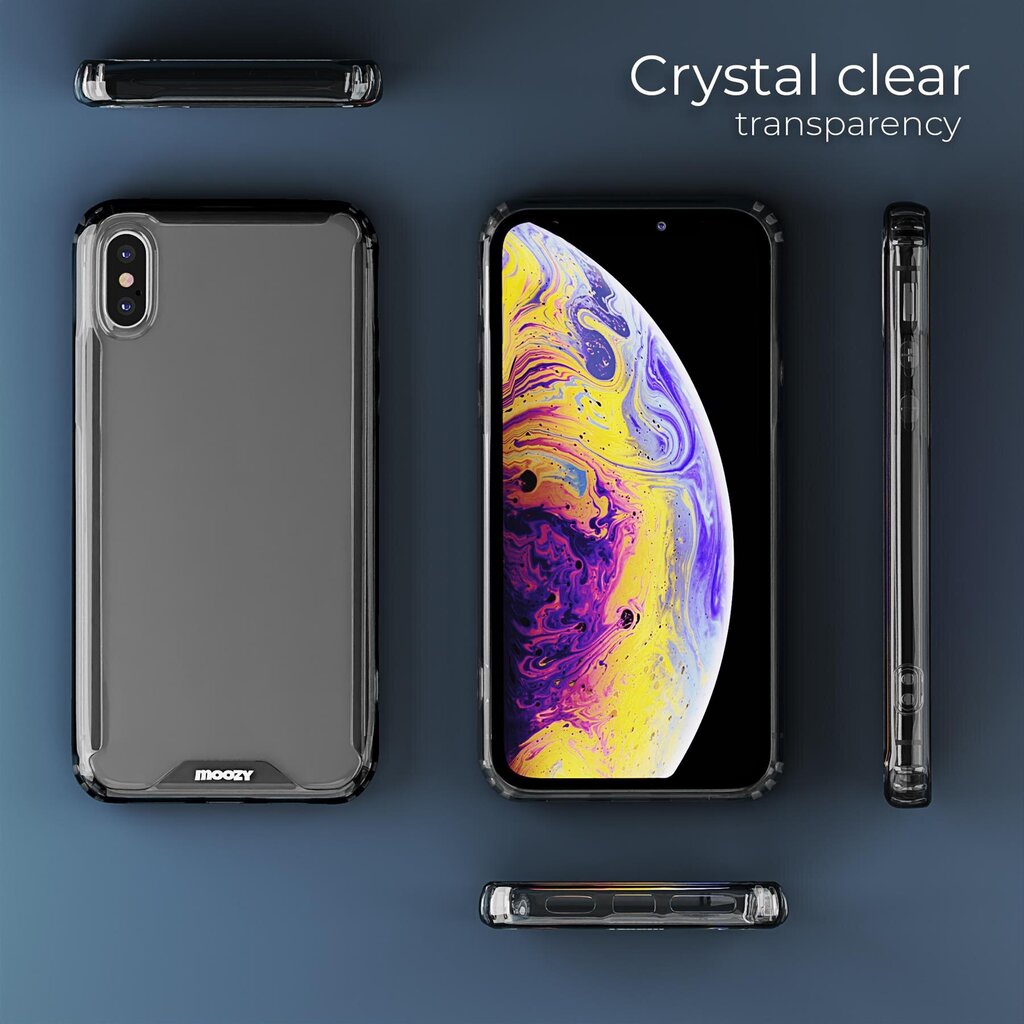 Moozy Xframe Triecienizturīgs vāciņš telefonam iPhone X, iPhone XS – divu krāsu caurspīdīgs hibrīda vāciņš ar melnu triecienu absorbējošu TPU apmali цена и информация | Telefonu vāciņi, maciņi | 220.lv