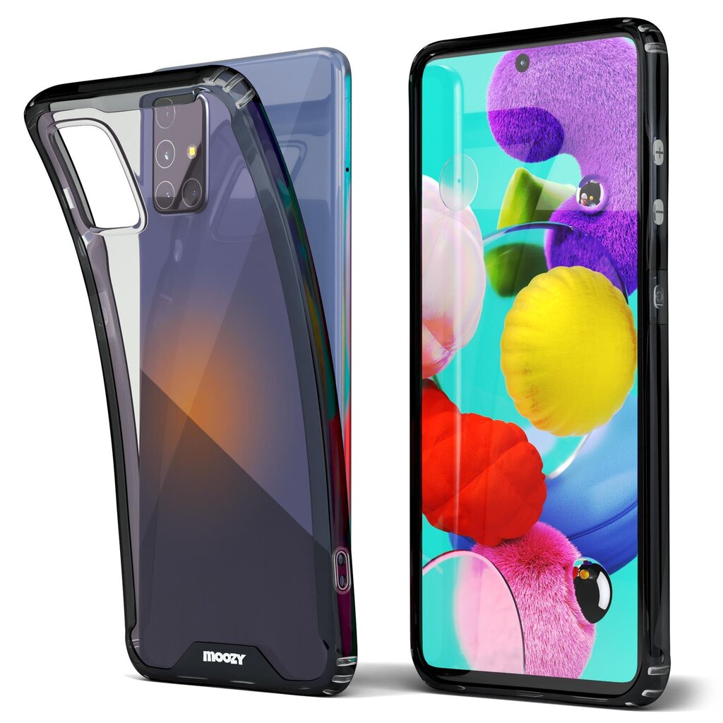 Moozy Xframe Triecienizturīgs vāciņš telefonam Samsung Galaxy A51 – divu krāsu caurspīdīgs hibrīda vāciņš ar melnu triecienu absorbējošu TPU apmali cena un informācija | Telefonu vāciņi, maciņi | 220.lv