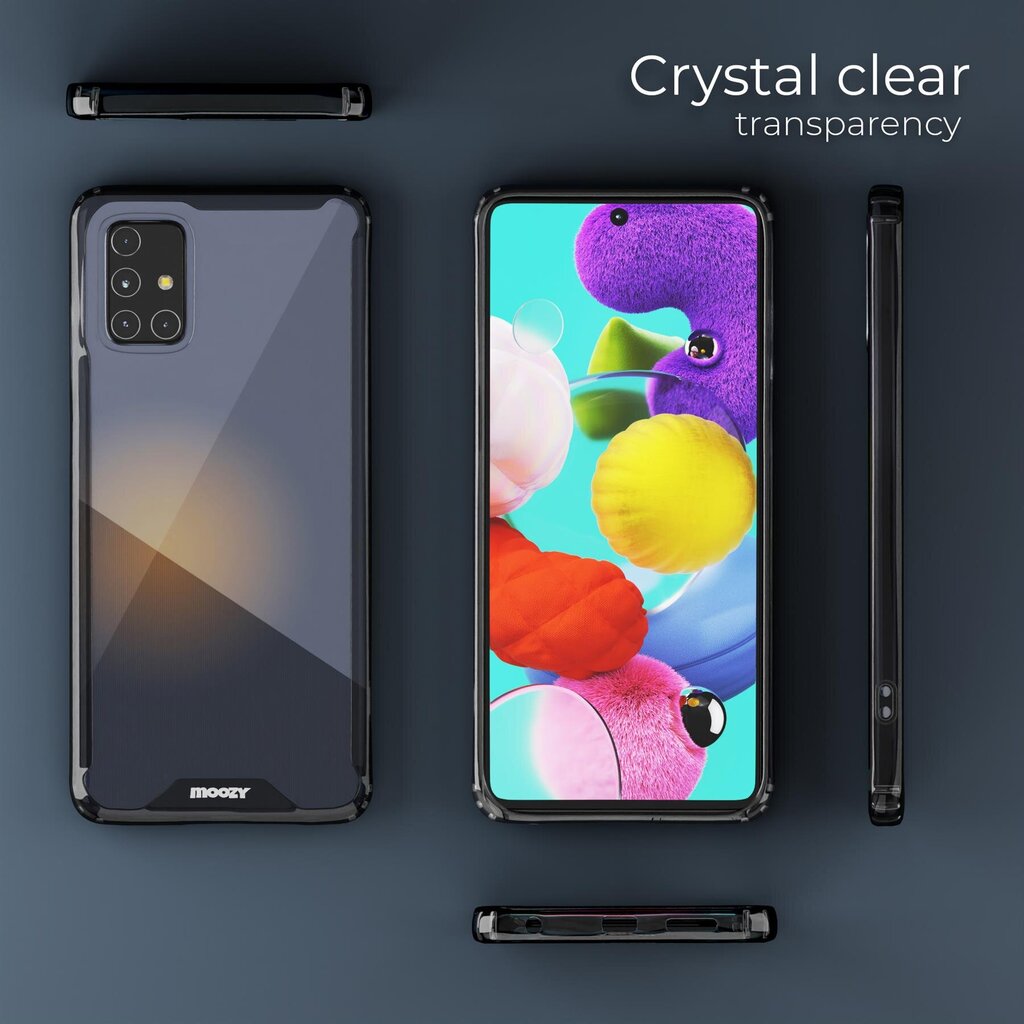 Moozy Xframe Triecienizturīgs vāciņš telefonam Samsung Galaxy A51 – divu krāsu caurspīdīgs hibrīda vāciņš ar melnu triecienu absorbējošu TPU apmali cena un informācija | Telefonu vāciņi, maciņi | 220.lv