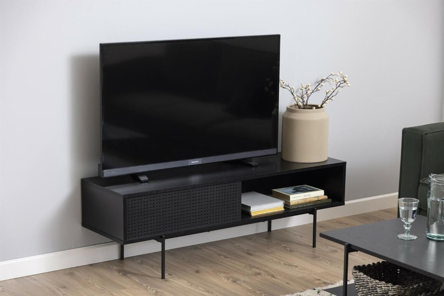 TV galdiņš ANGUS 140x40xA44 cm, melns cena un informācija | TV galdiņi | 220.lv