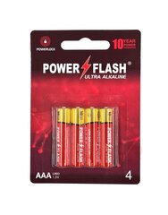 Baterijas "Powers Flash" Ultra Alkaline, AAA, 1,5 V, 4 gab. cena un informācija | Baterijas | 220.lv