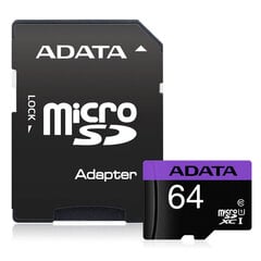 Atmiņas karte ADATA, AUSDX64GUICL10-PA1, 64 GB cena un informācija | Atmiņas kartes fotokamerām | 220.lv
