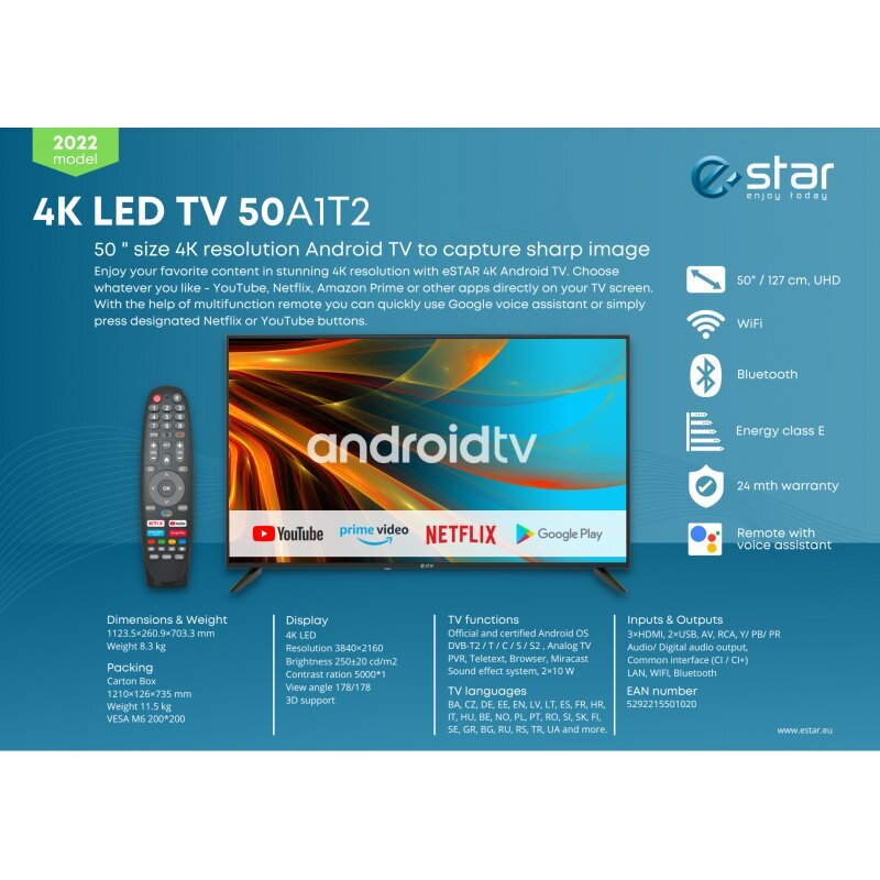 eStar LED50A1T2 cena un informācija | Televizori | 220.lv