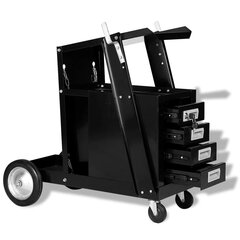 vidaXL metināšanas instrumentu ratiņi, 4 atvilktnes, melni cena un informācija | Instrumentu kastes | 220.lv