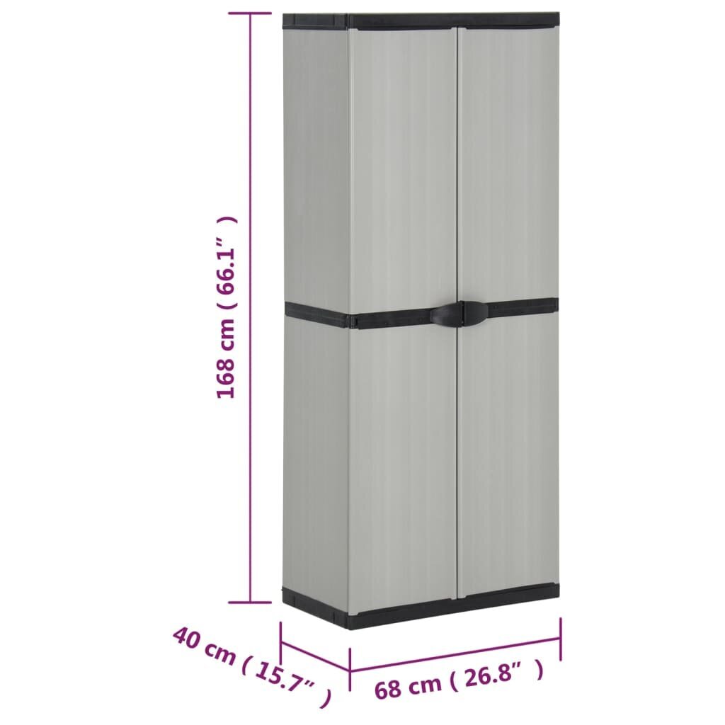 vidaXL dārza skapis, 3 plaukti, pelēks ar melnu, 68x40x168 cm cena un informācija | Skapji | 220.lv