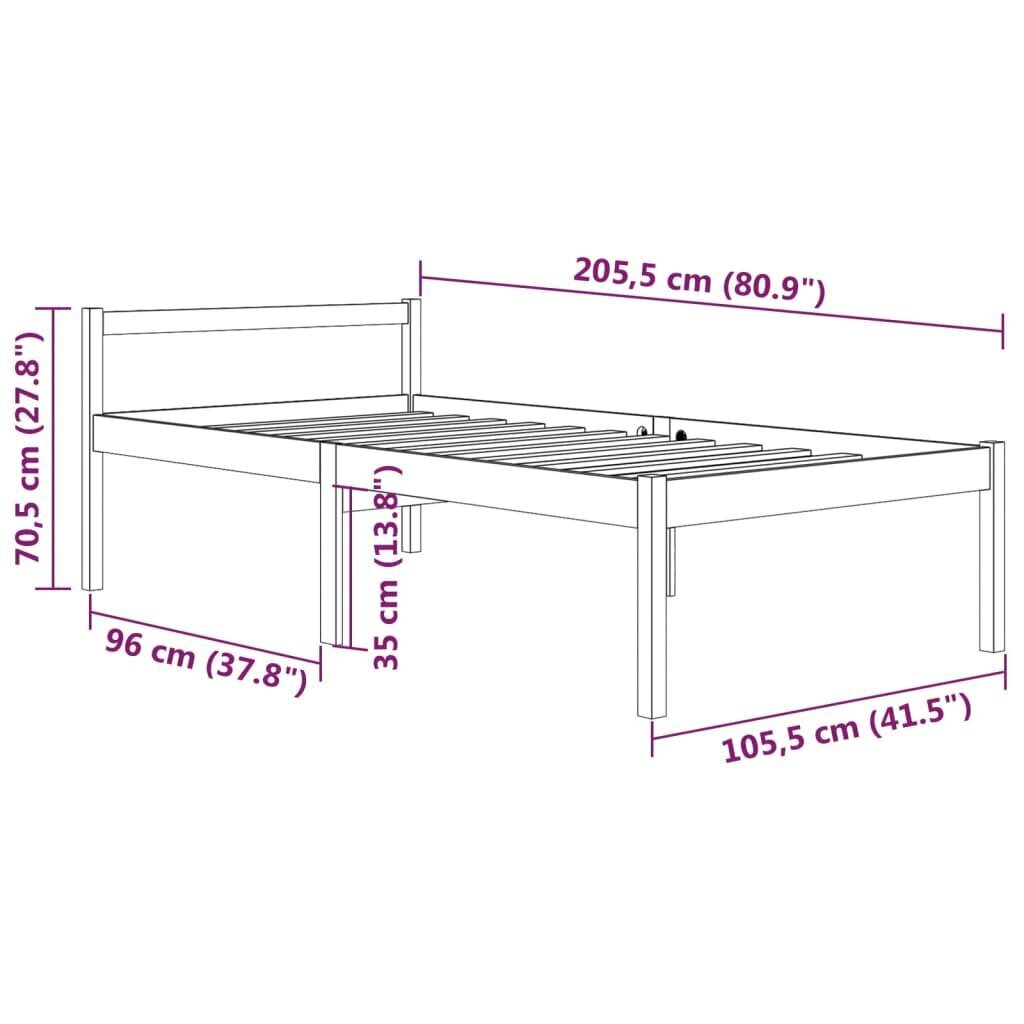 vidaXL gultas rāmis, balts, priedes masīvkoks, 100x200 cm cena un informācija | Gultas | 220.lv