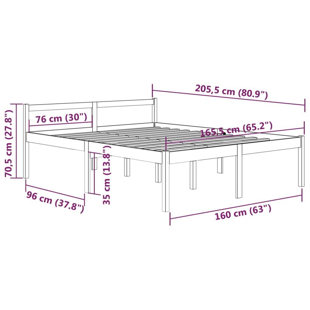 vidaXL gultas rāmis, priedes masīvkoks, 160x200 cm cena un informācija | Gultas | 220.lv