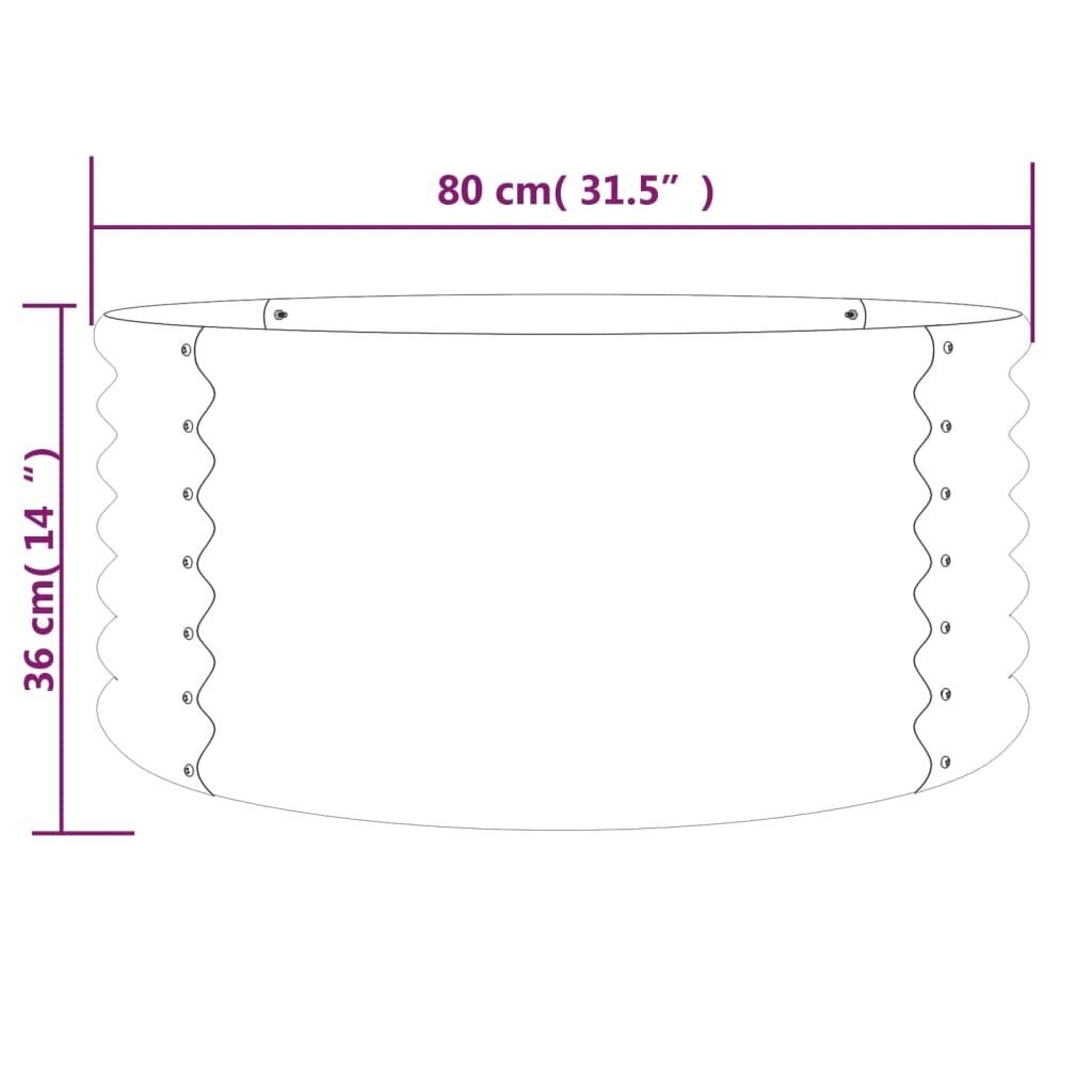 vidaXL dārza puķu kaste, 80x80x36cm, pulverkrāsots tērauds, sudrabaina cena un informācija | Podi stādiem un pārstādīšanai | 220.lv