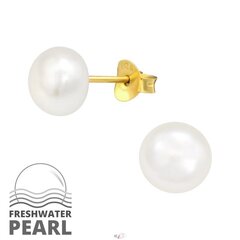 Apzeltīti sudraba auskari ar pērlēm A4S41110 цена и информация | Серьги | 220.lv