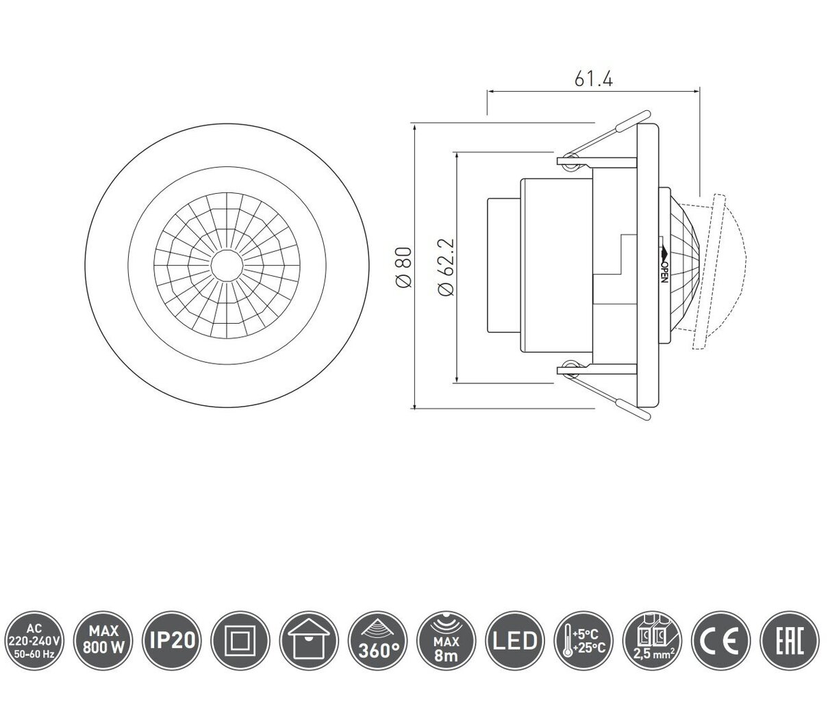 Jūgvārpstas kustības sensors CR-15, balts цена и информация | Sensori | 220.lv