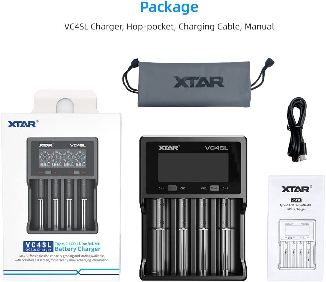 Lādētājs XTAR VC4SL Li-Ion NiMH 18650 21700 AA AAA USB-C cena un informācija | Akumulatori, lādētāji un piederumi | 220.lv