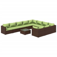 Садовый комплект мебели с подушками, 11 частей, коричневый цена и информация | Комплекты уличной мебели | 220.lv