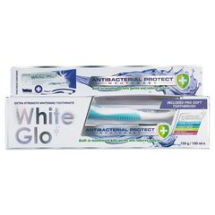 Ļoti spēcīgi balinoša zobu pasta ar mutes skalojamo līdzekli white glo antibacterial protect mouthwash extra strength whitening toothpaste, 150 g + zobu birste цена и информация | Зубные щетки, пасты | 220.lv