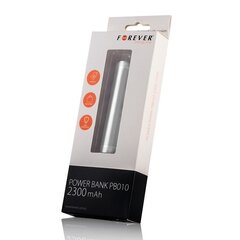 Forever PB010 Metal Tube Power Bank 2300mAh Универсальный внешний аккумулятор USB 5V 1A Порт + LED Фонарик Серебристый цена и информация | Зарядные устройства Power bank | 220.lv