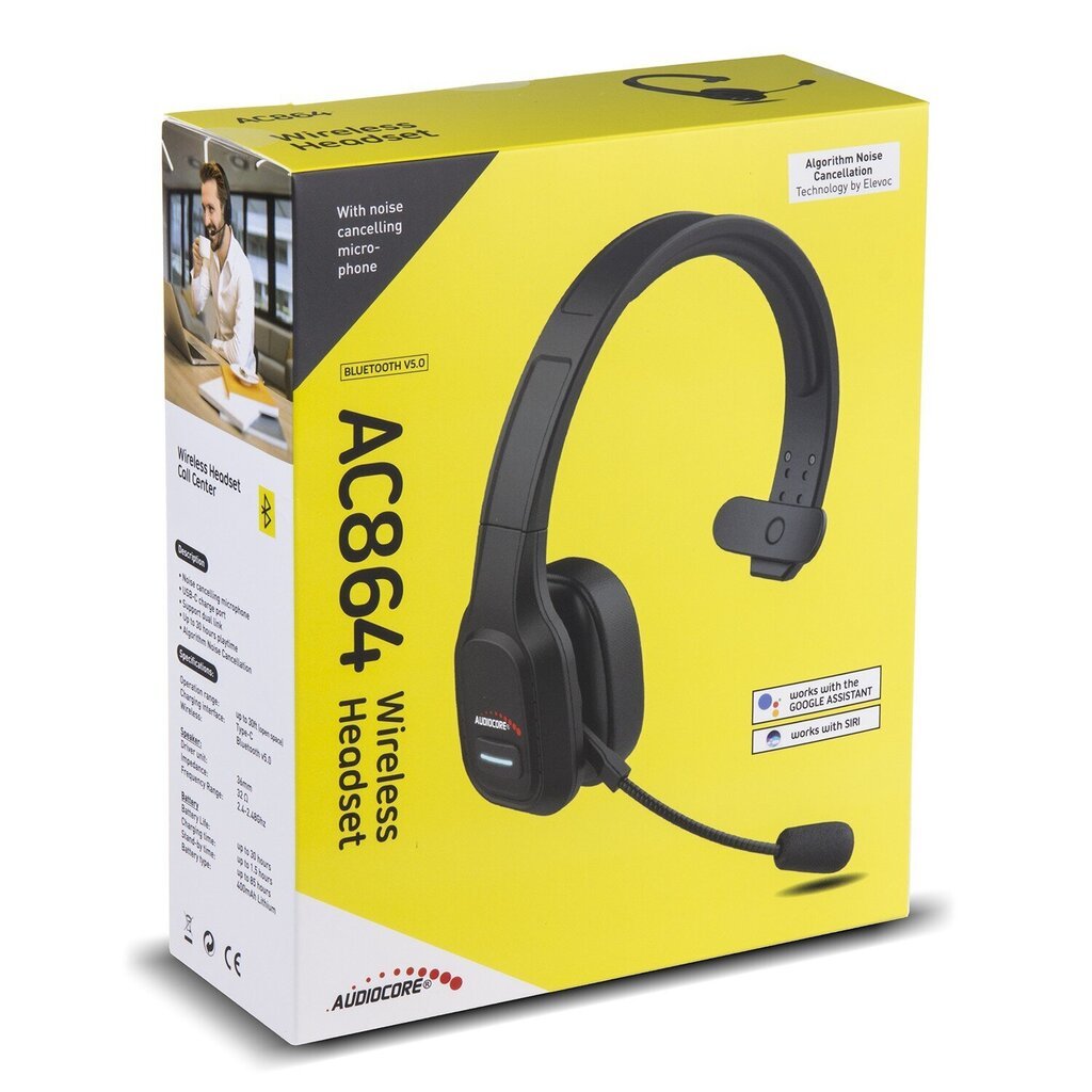 Audiocore 74452 Bluetooth Headset Headphone Noise Reuction Microphone Call CenterGoogle Siri Office Wireless cena un informācija | Bezvadu garnitūra | 220.lv
