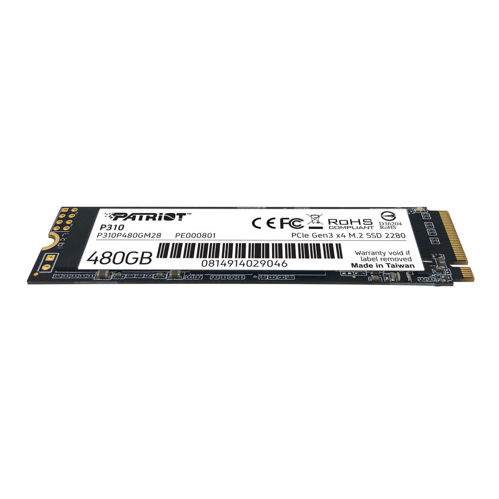 SSD Patriot P310 480GB M.2 2280 PCIe NVMe 4.0 x4 TLC cena un informācija | Iekšējie cietie diski (HDD, SSD, Hybrid) | 220.lv