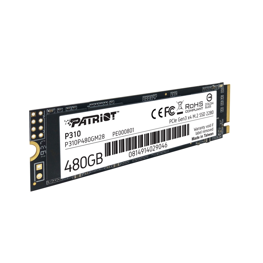 SSD Patriot P310 480GB M.2 2280 PCIe NVMe 4.0 x4 TLC цена и информация | Iekšējie cietie diski (HDD, SSD, Hybrid) | 220.lv