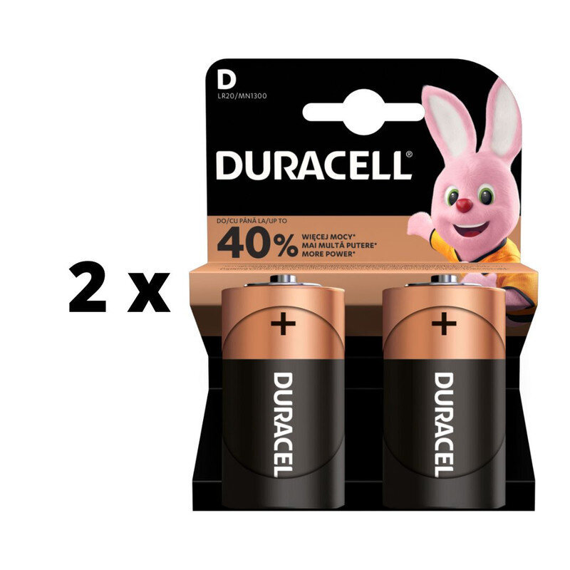 Baterijas DURACELL D, LR20, 2 gb x 2 pac. iepakojums cena un informācija | Baterijas | 220.lv