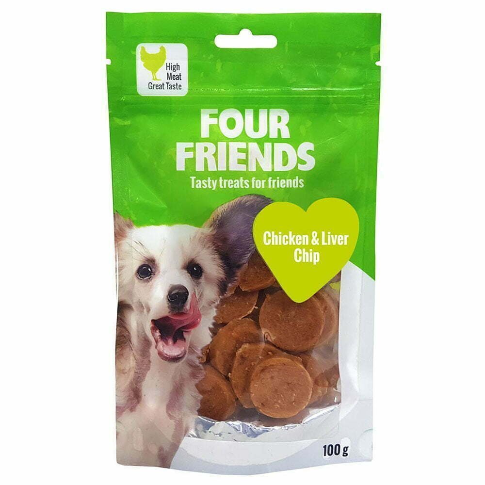 Four Friends Dog Treats Chicken &amp; Liver Chip gardums suņiem - Kaltēta vistas gaļa un aknas, 100 g цена и информация | Gardumi suņiem | 220.lv