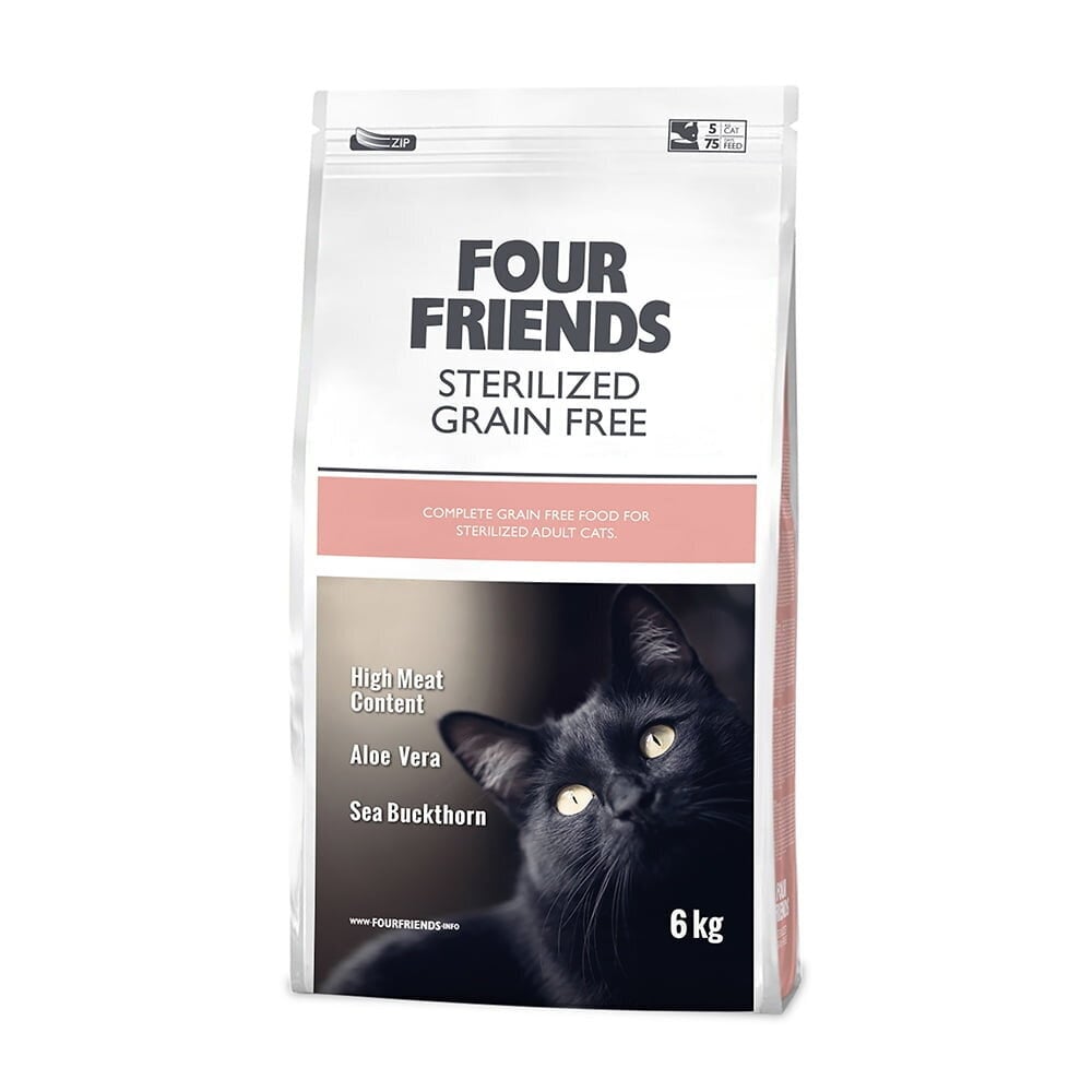 Four Friends Sterilized Grain Free sausā barība sterilizētiem/kastrētiem kaķiem ar pīli, tītaru un vistu, 6 kg cena un informācija | Sausā barība kaķiem | 220.lv