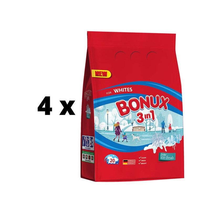 Veļas pulveris BONUX White, Polar Ice Fresh, 1,5 kg./20 gab. x 4 gab. iepakojums cena un informācija | Veļas mazgāšanas līdzekļi | 220.lv