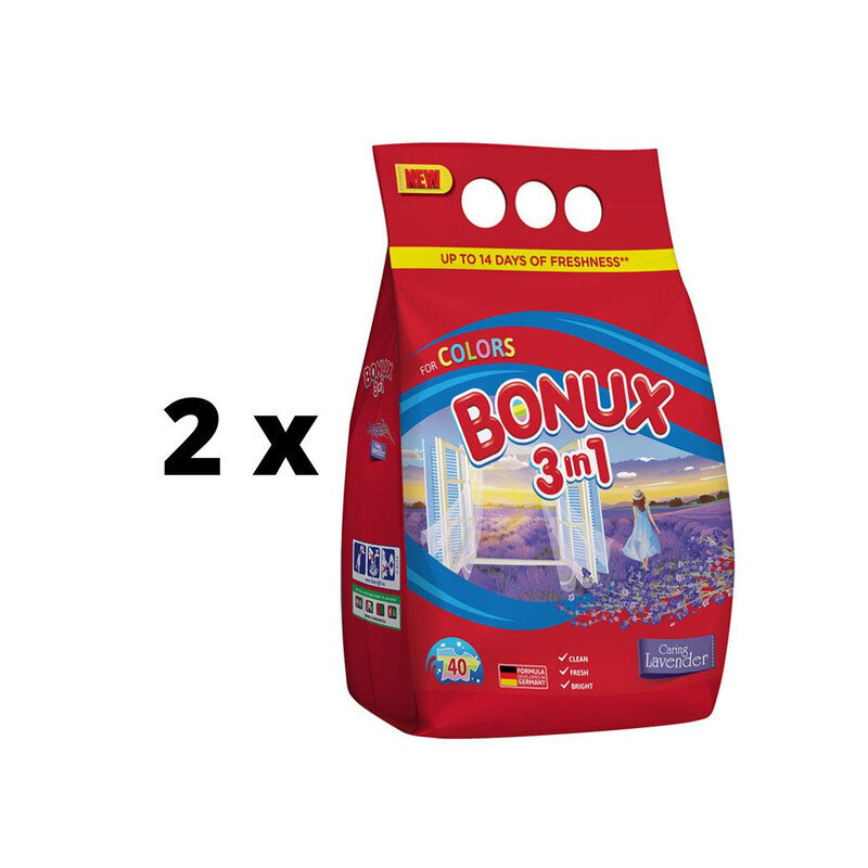 Veļas pulveris BONUX Color, Caring Lavender, 3kg./40sk x 2 gab. iepakojums цена и информация | Veļas mazgāšanas līdzekļi | 220.lv